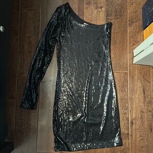 Party black sequin one shoulder dress